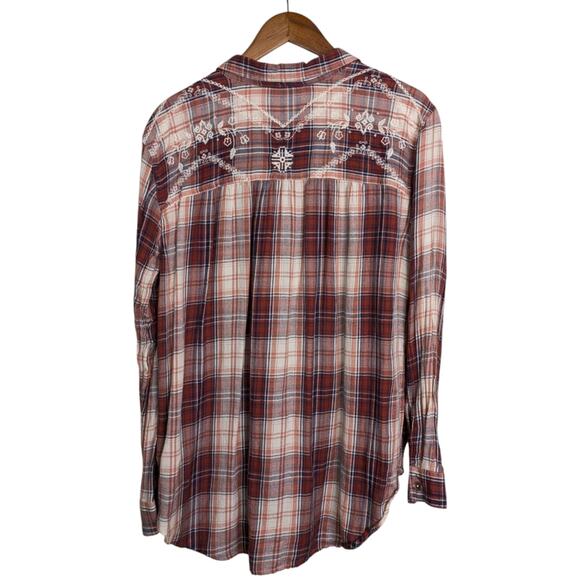 Natural Reflections Flannel Plaid Embroidered Top XL Red Cozy Cottagecore Retro - Picture 8 of 11